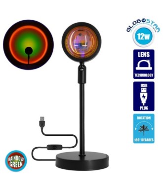 GloboStar® 00816 Επιτραπέζιο Φωτιστικό Πορτατίφ LED 12W 600lm 180° DC 5V IP20 Κίτρινο - Πράσινο - Κόκκινο - Πορτοκαλί RAINBOW EFFECT Μαύρο Μέταλλο με Διάφανο Πλαστικό - Μ10 x Π10 x Υ26.5cm - 2 Xρόνια Εγγύηση